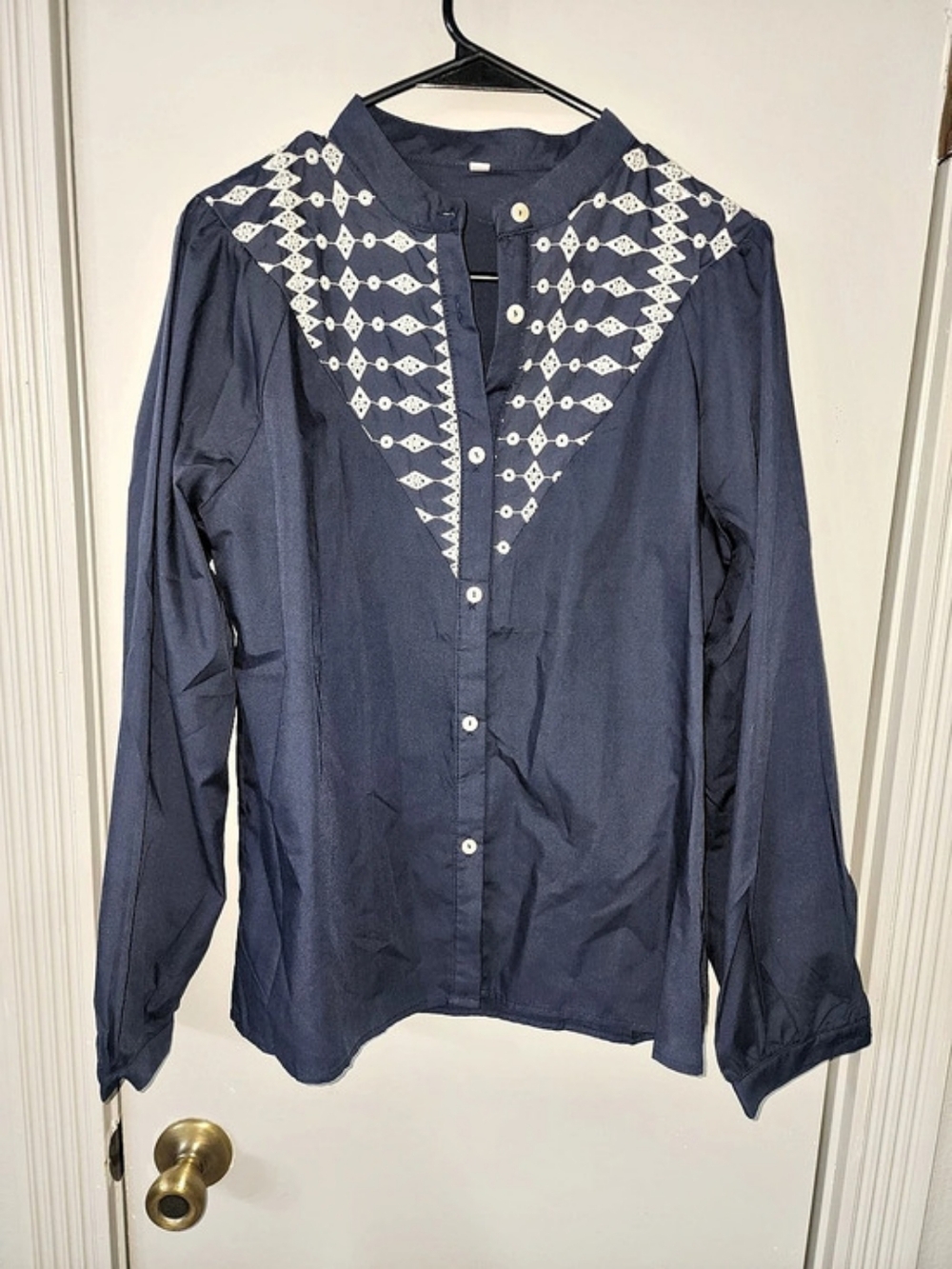 Stylish Embroidered Button Down in Blue & White